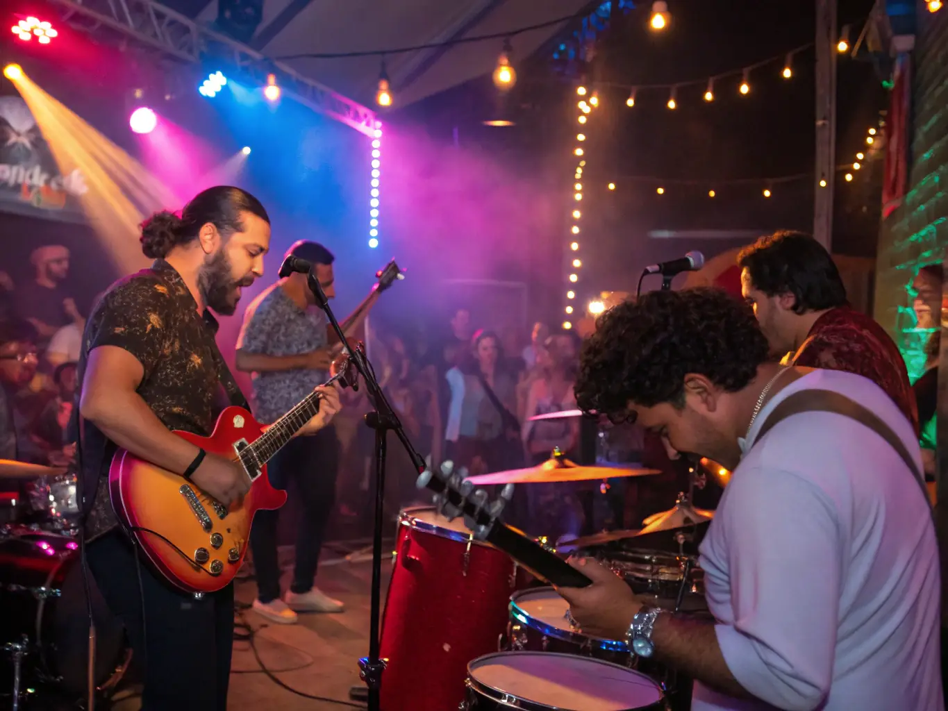 A dynamic image of BFAD members performing at a local cultural event, highlighting their energy and musical talent.