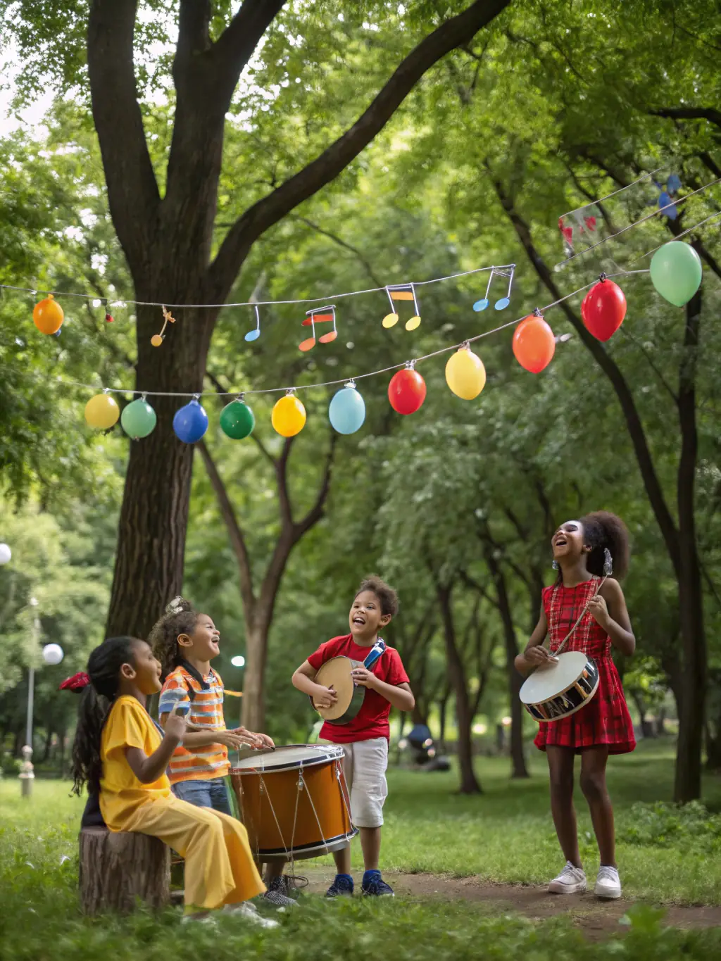 A vibrant image of BFAD members practicing percussion instruments outdoors, showcasing their enthusiasm and teamwork.